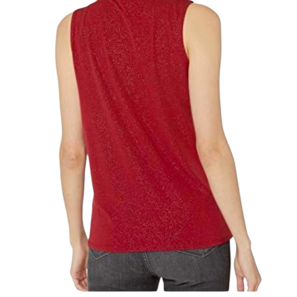 NEW Vince Camuto Pleated V Neck Micro Glitter Sleeveless Blouse Womenβs Size S - Picture 2 of 9